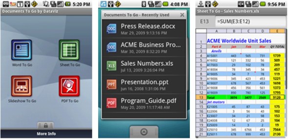 documents to go office docs app screenshots 11 Best Android Apps For Nexus One / HTC Desire