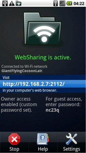websharing file transfer app screenshot 11 Best Android Apps For Nexus One / HTC Desire